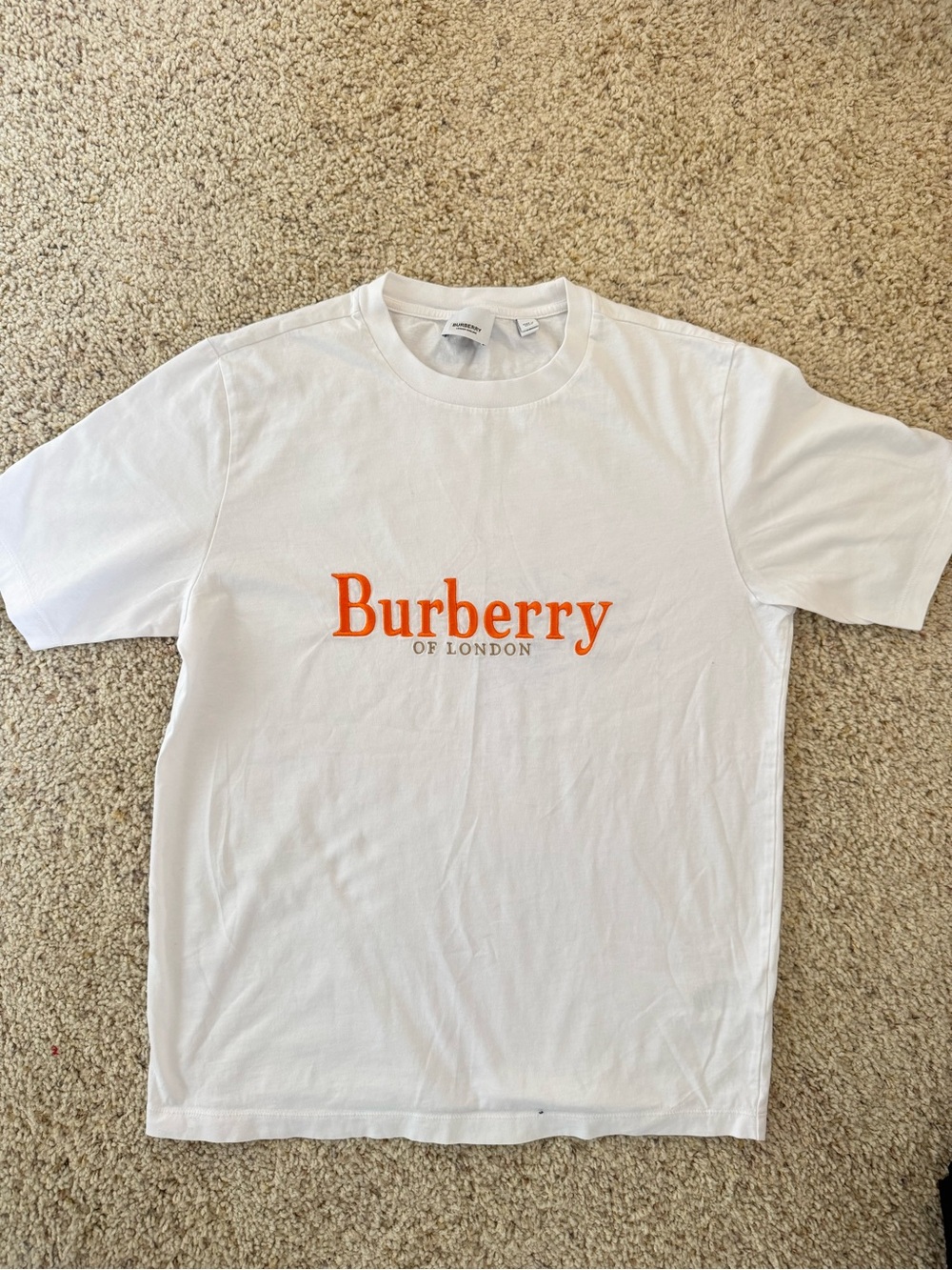 Authentic Classic Burberry Orange Embroidered Graphic White T-Shirt - Size XS